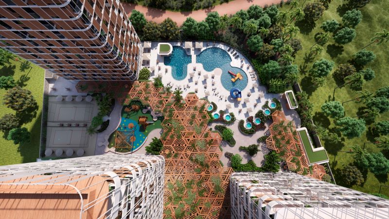 Resort em Santa Catarina contará com uma área de lazer superior a 9 mil metros quadrados, apresentando um paisagismo inspirado na Amazônia