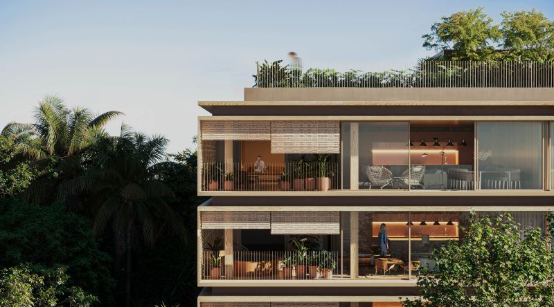 Com blocos de pedras aparentes e estruturas em madeira, projeto arrojado se camufla à natureza em praia agreste de Balneário Camboriú