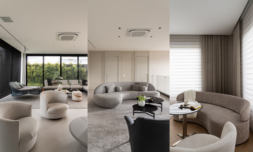 A elegância dos sofás e poltronas curvas na composição dos ambientes